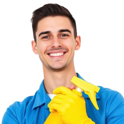 Smiling Kleany cleaner with spray bottle and cloth